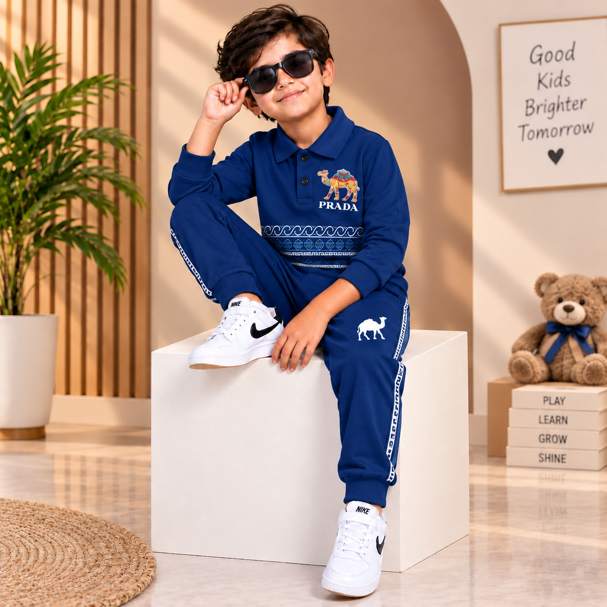 Stylish Blue Full-Sleeve Sweatshirt &amp; Pajama Set | Kids Winter Wear