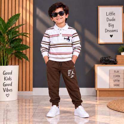 🤍 Premium Kids White Striped Polo T-Shirt