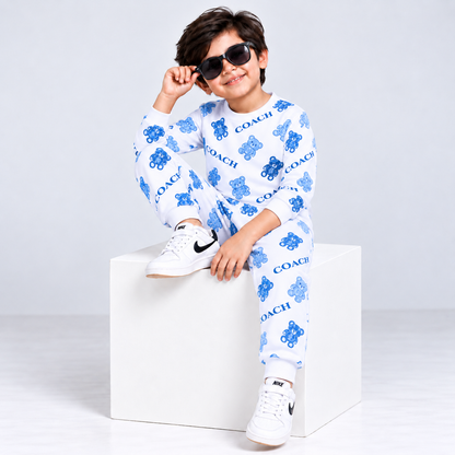 Kids Printed Sweatshirt & Jogger Set – Pink Teddy Bear Print