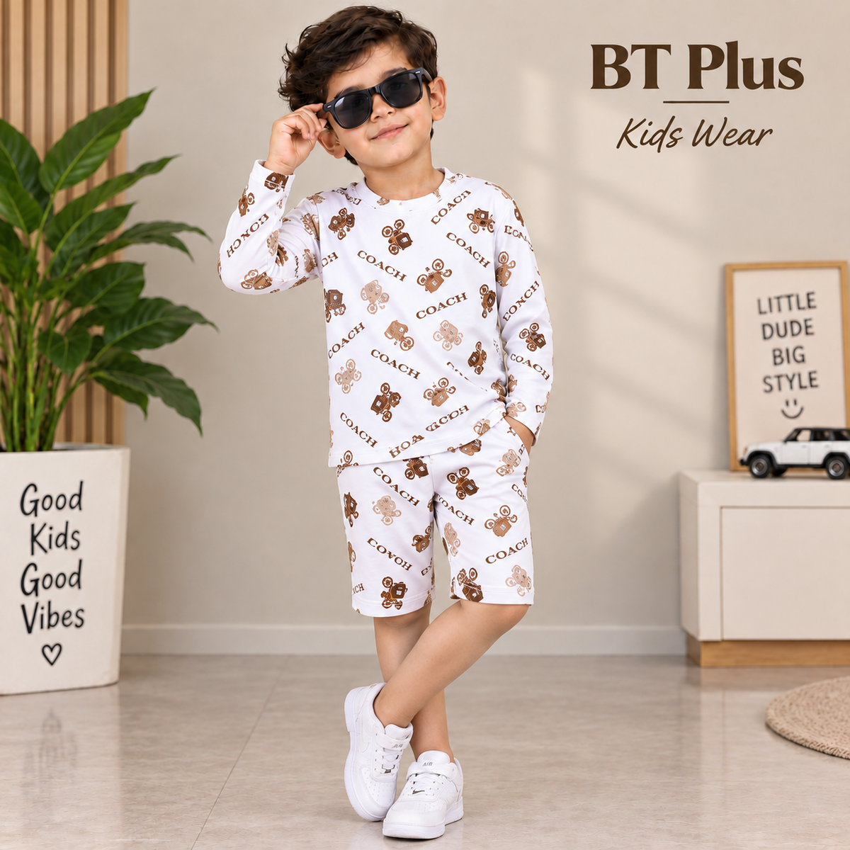 Kids Printed Sweatshirt & Jogger Set – Pink Teddy Bear Print