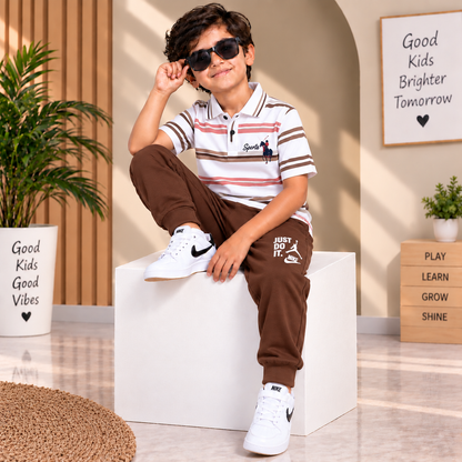 🤍 Premium Kids White Striped Polo T-Shirt